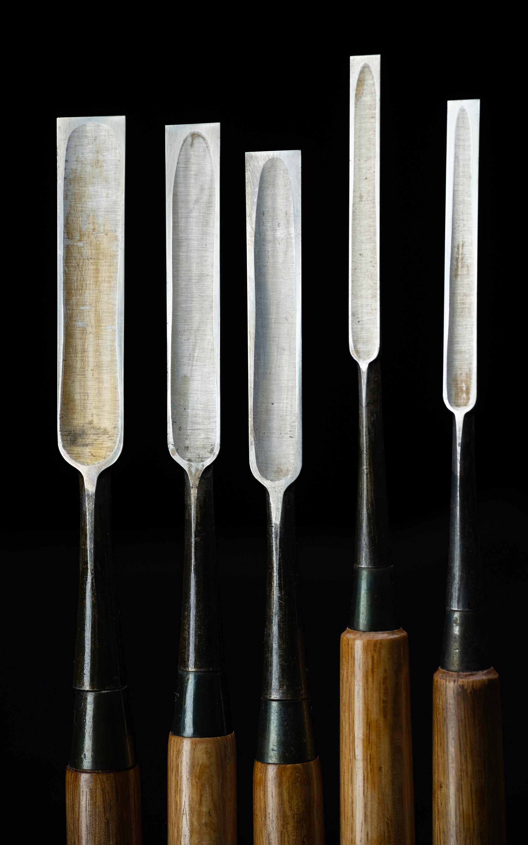 Shinogi-Usu-Nomi Japanese Hand Made Paring Dovetail Chisel Set - 5 pieces