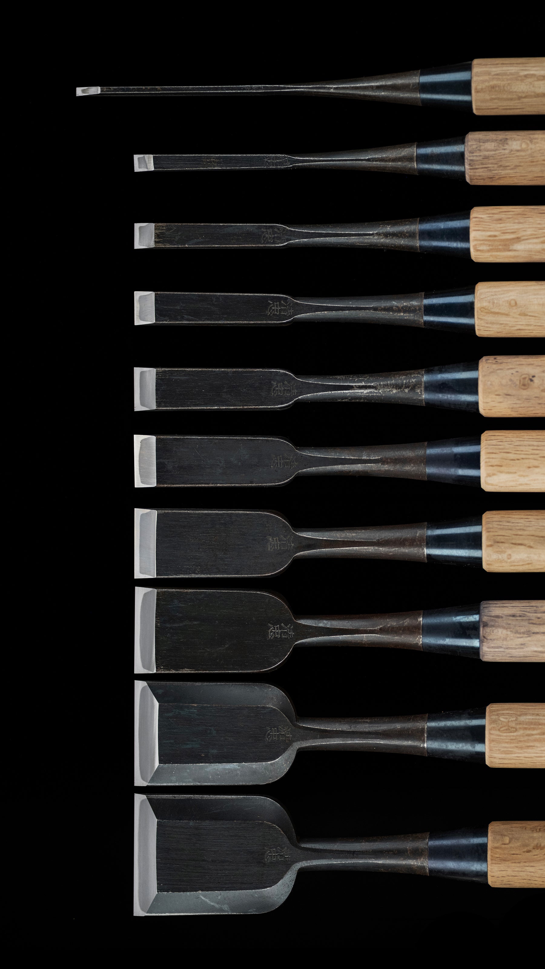 Oire-Nomi Japanese Hand Made Bench Chisel Set By Second Generation Kiyotada - Classical Type